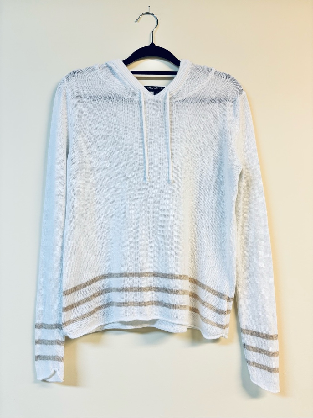Banana Republic White Linen Taupe Striped Sweater Hoodie Small